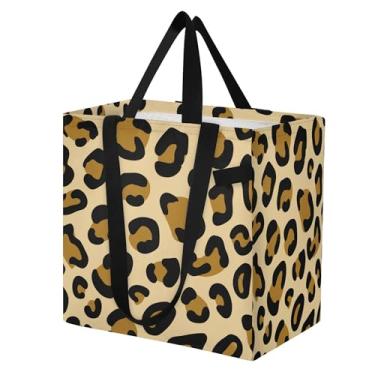 Imagem de SEHANY Sacolas de compras reutilizáveis com estampa de leopardo marrom com alças reforçadas, bolsa de compras de lona dobrável à prova d'água de grande capacidade para viagem, cozinha, praia