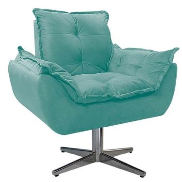 Imagem de Poltrona Opala Base Giratória de Metal Suede Azul Turquesa - Doce Sonh
