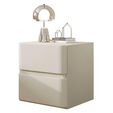 Imagem de Mesa de cabeceira funcional de madeira grande com 2 gavetas para quarto retangular prateleira de gaveta de armazenamento estreita móveis de cabeceira