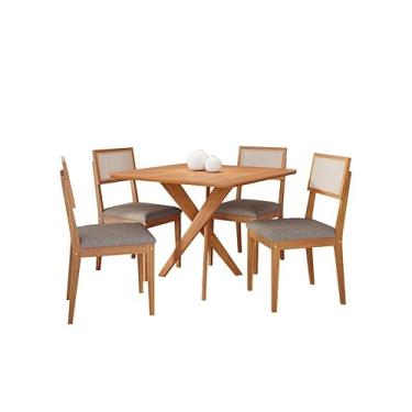 Imagem de Mesa de Madeira Quadrada com Tampo em MDF para Sala De Jantar Cacau 95x95cm 4 Cadeiras Encanto Madeira/Cinamomo/Linho Grafite