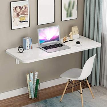 Imagem de Mesa de jantar dobrável multifuncional pequena para família, bancada de cozinha flutuante, bancada de trabalho de mesa de computador suspensa, 4 cores, para lavanderia/bar, com suporte (branco, 90 x