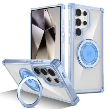 Imagem de Capa transparente fina magnética para Samsung Galaxy S26/S26 Plus/S26 Ultra, anti-amarelecimento e à prova de choques com cobertura de suporte de anel de rotação (azul, 26 Ultra)