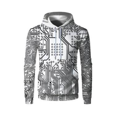 Imagem de Moletom com capuz eletrônico 3D masculino, pulôver casual engraçado, H