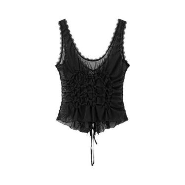 Imagem de Camisola Feminina Vintage Com Decote Em V, Ajuste Slim, Plissada, Com 