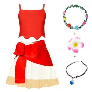 Imagem de WonderBabe Fantasia de aventura para meninas vestido de princesa 2 peças roupas chiques aniversário Natal cosplay fantasia com colar clipe de cabelo acessórios crianças tamanho 8 anos idade 7-8 anos vermelho