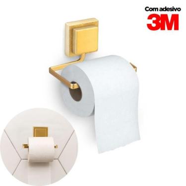 Imagem de Porta Papel Higiênico Metálico Suporte C/ Adesivo 3M Arthi, Dourado