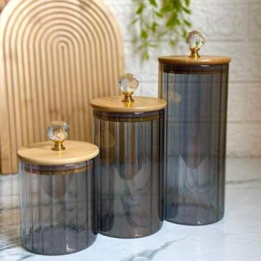 Imagem de Conjunto de Potes de Vidro com Tampa de Bambu Porta Mantimentos Porta 