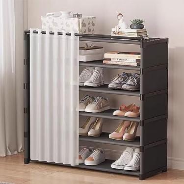Imagem de Organizador de armazenamento de sapatos, suporte empilhável, organizador de armazenamento de sapatos para entrada, sapateira de pé livre, para entrada, corredor, quarto (6 camadas 80 cm, preto)