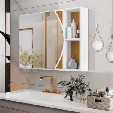 Imagem de Armário de banheiro em estilo moderno, com espelho e prateleiras(Branco Flex)