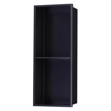 Imagem de Nicho de chuveiro de aço inoxidável – rack de armazenamento de xampu e higiene pessoal, prateleira organizadora embutida para cozinha, sala de estar, quarto e escritório (preto, 28 x 70 x 12,5 cm)