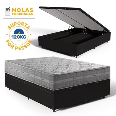 Imagem de Cama Box Baú com Colchão de Molas Ensacadas Ultra Spring D Angelis Queen 158cm