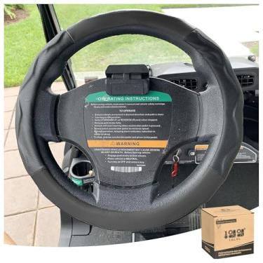 Imagem de 10L0L Capa de volante para carrinho de golfe de 35,5 cm para modelos Club Car DS Precedent e Yamaha, materiais de couro PU respirável, boa textura e aparência agradável (preto)