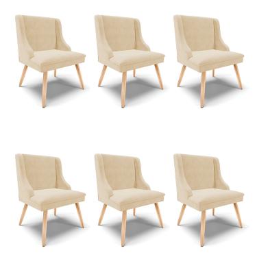Imagem de Kit 06 Cadeiras de Jantar Liz Suede Bege Pés Palito Natural - D'Rossi