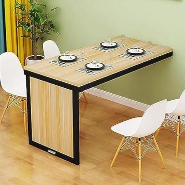 Imagem de Mesa de jantar dobrável de parede – Mesa de cozinha de madeira maciça para espaços pequenos, mesa dobrável para escritório em casa, design que economiza espaço