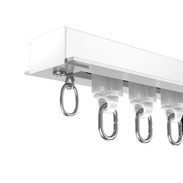 Imagem de Conjunto de trilhos de cortina de teto invisível - varão divisor de privacidade embutido com rolos e acessórios para sala de estar, quarto, armário e portas deslizantes - 260 cm (8,5 pés) branco