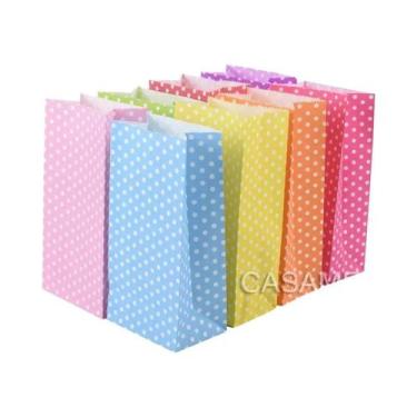 Imagem de Sacos De Papel Coloridos Com Bolinhas, 50 Peças, 18x9x6cm, Sacos Para 