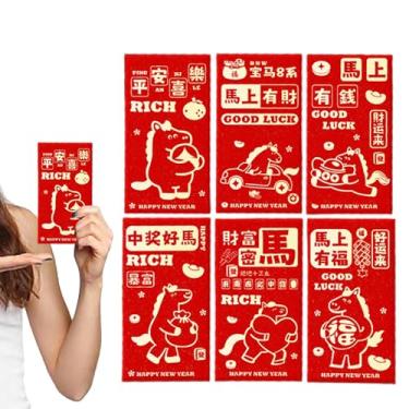 Imagem de Envelopes vermelhos do ano do cavalo, 6 pacotes festivos de dinheiro da sorte, pacotes vermelhos chineses ano do cavalo, para familiares, amigos, colegas de trabalho, avós, pais, crianças, jovens