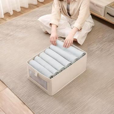 Imagem de Caixas de armazenamento de roupas dobráveis, organizador de armário de linho com alças e janela, cestas de armazenamento para organizar livros de brinquedos de roupas, 15,7 × 10,6 × 17 cm, bege