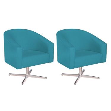 Imagem de Kit 02 Poltronas Luiza Base Giratória De Metal Suede - Amarena Móveis Azul Turquesa