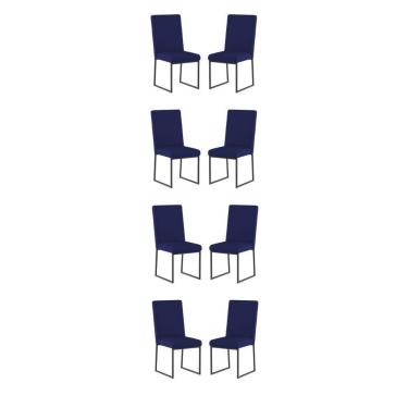 Imagem de Kit 8 Cadeiras De Jantar Com Base De Ferro Preto Balaqui Azul Marinho