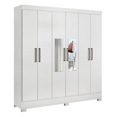 Imagem de Guarda Roupa Casal Prático 6 Portas Branco Com Espelho - Demóbile Branco