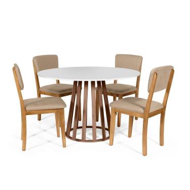 Imagem de Mesa De Jantar Redonda Gabi Bran/nor Com 4 Cadeiras Estofadas Ella Bege
