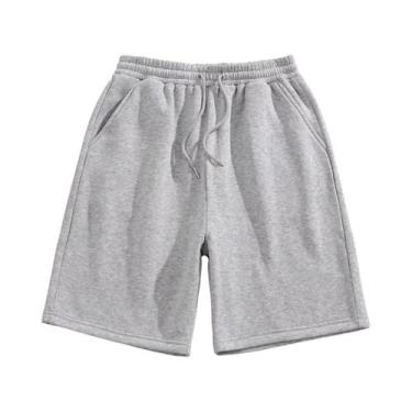Imagem de Shorts Esportivos Masculinos De Algodão Cinza Com Cordão Na Cintura Pa