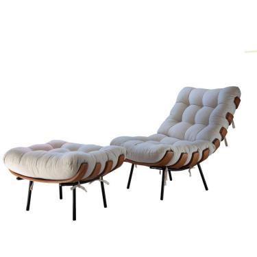 Imagem de Poltrona E Puff Costela Confort Linho Bege