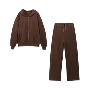 Imagem de Conjunto De Jaqueta Casual Com Capuz E Calças De Perna Larga Para Mulh