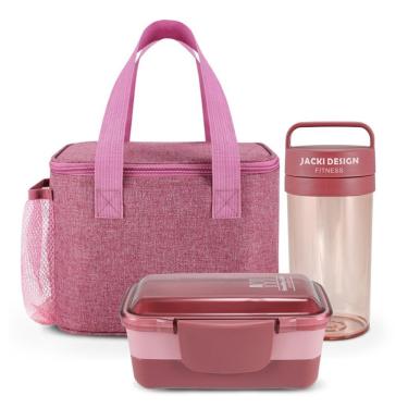 Imagem de Kit De Bolsa Térmica, Pote De Marmita 2 Andares E Garrafa 430 Ml Concept Rosa
