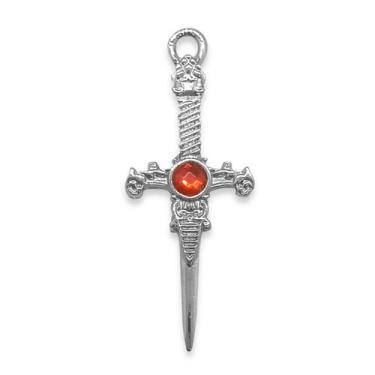 Imagem de Pingente Adaga Antiga Metal com Pedra Brilhante Vermelha 6cm - Flash