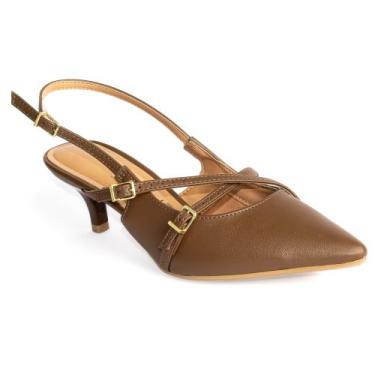 Imagem de Scarpin Vizzano Slingback Feminino Salto Baixo Fivelas, Cherry, 37