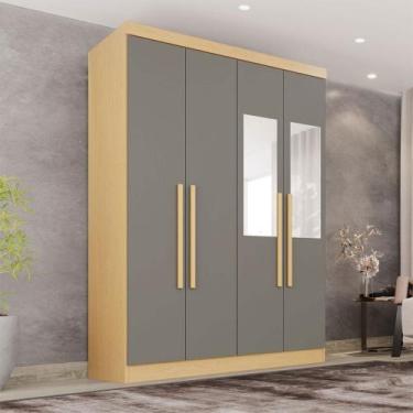 Imagem de Guarda-Roupa Solteiro Max 4 Portas 2 Gavetas com Espelho Jequitibá/Gra