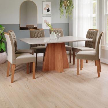 Imagem de Mesa de Jantar 6 Lugares Maitê Juliana com Vidro Cinamomo/Off White/Joli - Cimol