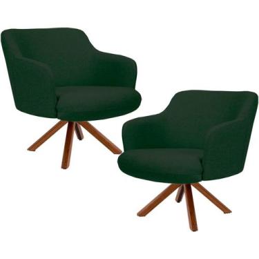 Imagem de Kit 02 Poltronas Decorativa Base Giratória de Madeira Jade C06 Linho V