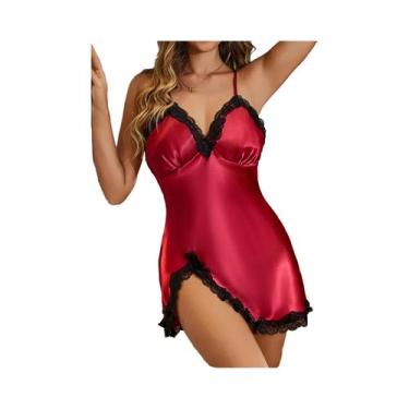 Imagem de Camisola Feminina Com Decote Em V E Painel De Renda, Várias Cores, Rea