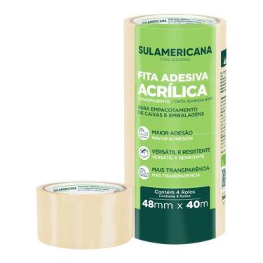 Imagem de Fita Adesiva Acrílica Transparente 48mm x40m Lisa para Empacotar - Sul