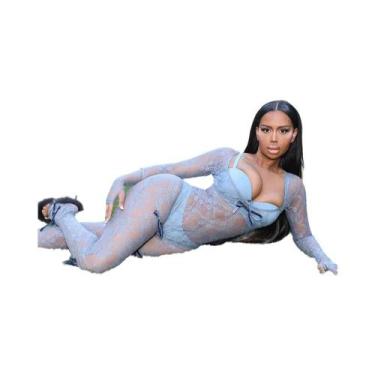 Imagem de Macacão Feminino Sexy De Renda Com Laço, Manga Comprida, Decote Quadra