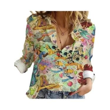 Imagem de Camisa Feminina De Verão Com Botões E Manga Comprida Disney Minnie Mic