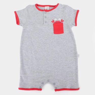 Imagem de Macaquinho Bebê Pingo Lelê Curto C/ Bolso Masculino, Mescla, 3/6M