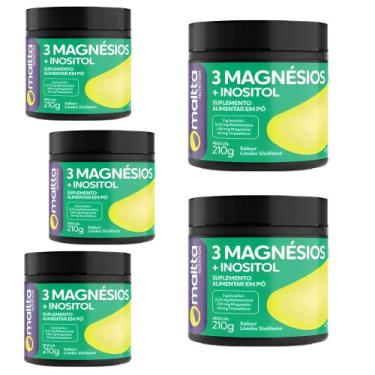 Imagem de Kit 5 3 Magnésios + Inositol em pó Sabor Limão 5x210g - Maltta, Limão 