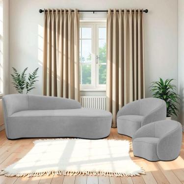 Imagem de Kit Divã Recamier Orgânico França 160cm Lado Direito E 2 Poltronas Amore Linho Cinza Claro