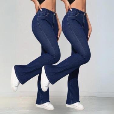 Imagem de Kit 2 Calça Skinny Flare Tex Jeans Elegante e Casual Feminina-Feminino