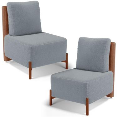 Imagem de Kit 02 Poltronas Decorativas Hungria L02 Corino Fibra Siliconada Cinza Caramelo Lyam Decor