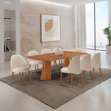 Imagem de Sala de Jantar Mesa Florida 220cm Tampo Barril Laminado e 8 Cadeiras Suica