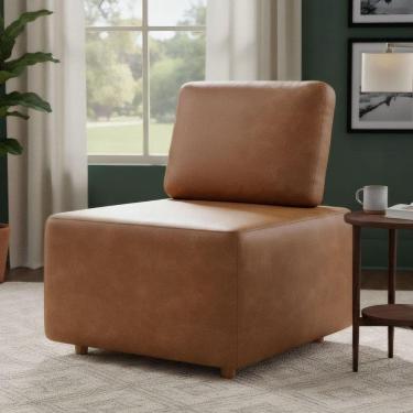 Imagem de Poltrona Sala De Estar Decorativa Rovier Sintético Caramelo Z32 - Mpozenato