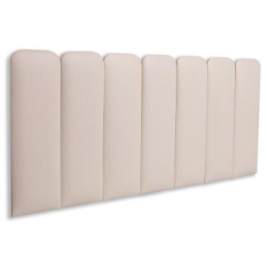 Imagem de Cabeceira Casal Kit 7 Placas Modelo Arredondada para Cama com Fixação na Parede em MDF com Revestimento em Corino Marfim