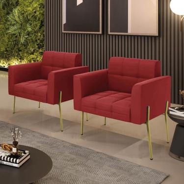 Imagem de Poltrona Decorativa Elisa Kit 2 Veludo Marsala D03 D'Rossi
