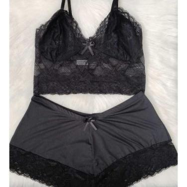 Imagem de Baby Doll Cropped Plus Size 36 ao 52 Sexy com Renda - Sem marca, Preto