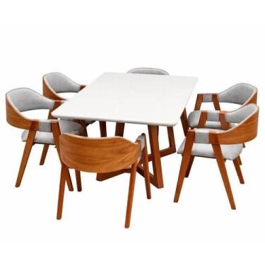 Imagem de Mesa de Jantar Bali 160x80cm com Vidro e 6 Cadeiras Perola em Linho Ma